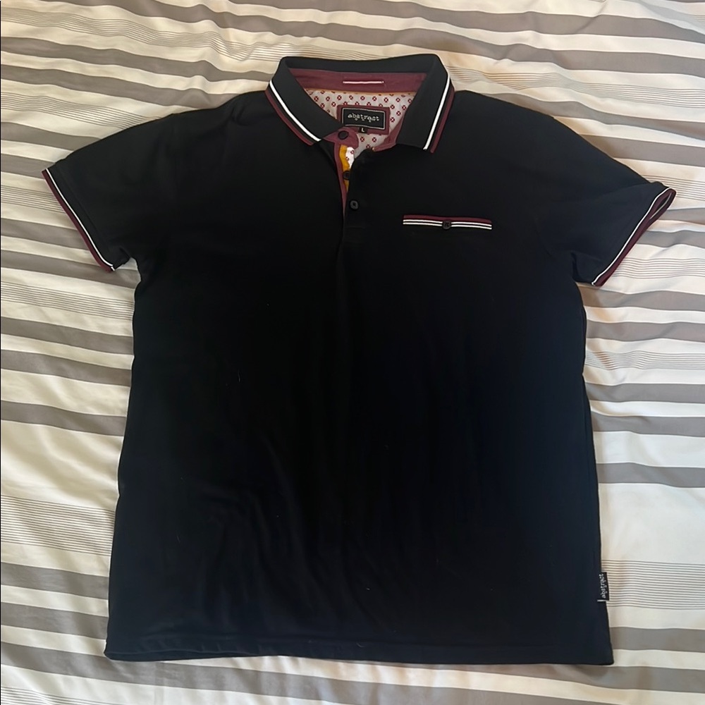 Black Polo Shirt with Ribbed Collar and Sporty Stripes
